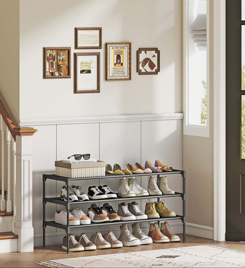 Rootz Multi-Tier Shoe Rack - Space Saving Organizer - Footwear Storage Shelf - Durable Metal - 29.7cm x 91.8cm x 53.5cm - Ink Black