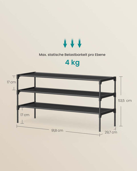 Rootz Multi-Tier Shoe Rack - Space Saving Organizer - Footwear Storage Shelf - Durable Metal - 29.7cm x 91.8cm x 53.5cm - Ink Black