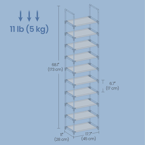 Rootz 10 Level Shoe Rack - Shoe Storage - Shoe Shelf – Space-Saving Design – 45x28x173cm