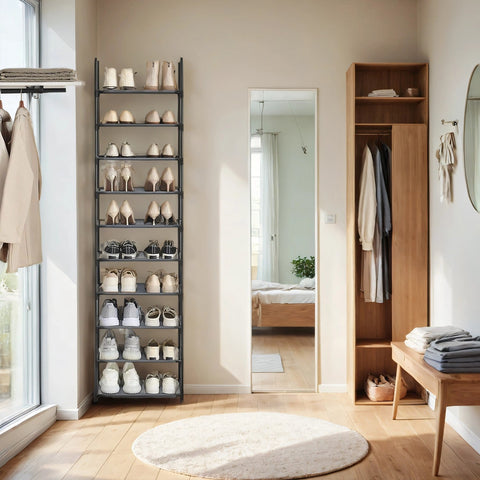 Rootz 10-Level Shoe Rack - Shoe Organizer - Footwear Shelf - Space Saving - 28cm x 45cm x 173cm
