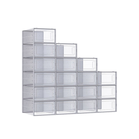 Rootz Shoe Box Organizer - Storage Container - Clear Plastic Bins - Stackable Design - 33.5cm x 23.2cm x 14.3cm - Set of 18