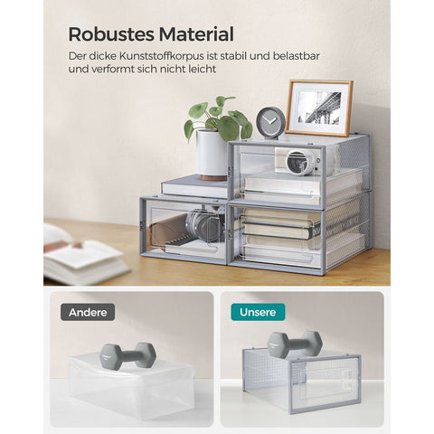 Rootz Shoe Box Organizer - Storage Container - Clear Plastic Bins - Stackable Design - 33.5cm x 23.2cm x 14.3cm - Set of 18