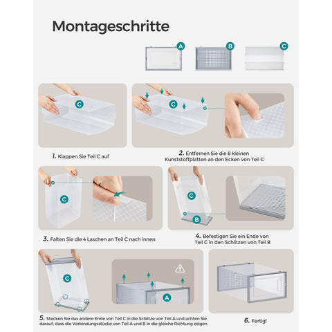 Rootz 18-pack schoenendoosorganizer - opbergcontainer - stapelbare dozen - transparant grijs - PP-materiaal - ABS-frame - 33,5 cm x 23,2 cm x 14,3 cm - Schoenen efficiënt organiseren