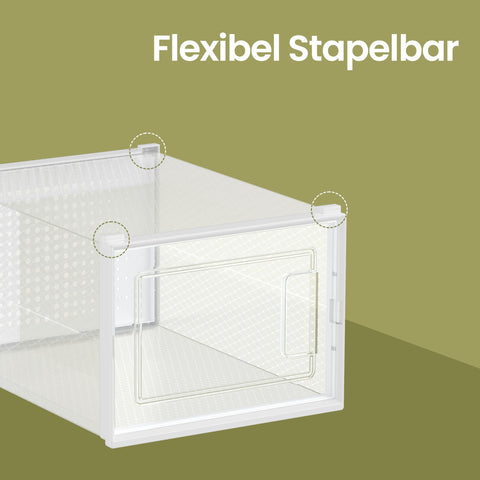 Rootz 8 Piece Shoe Storage Boxes - Stackable Organizers - Transparent & White - Dust-Free Shoe Storage - 35 x 25 x 18.5 cm