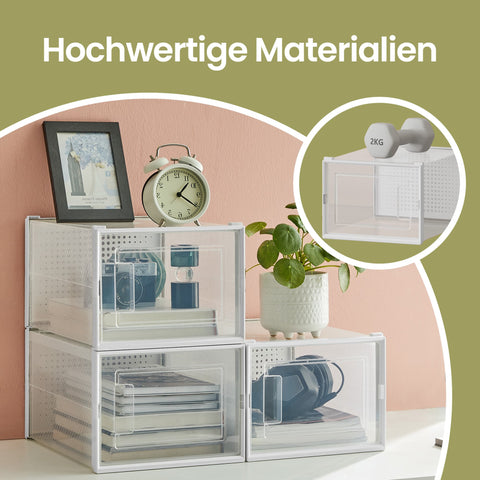 Rootz 8 Piece Shoe Storage Boxes - Stackable Organizers - Transparent & White - Dust-Free Shoe Storage - 35 x 25 x 18.5 cm