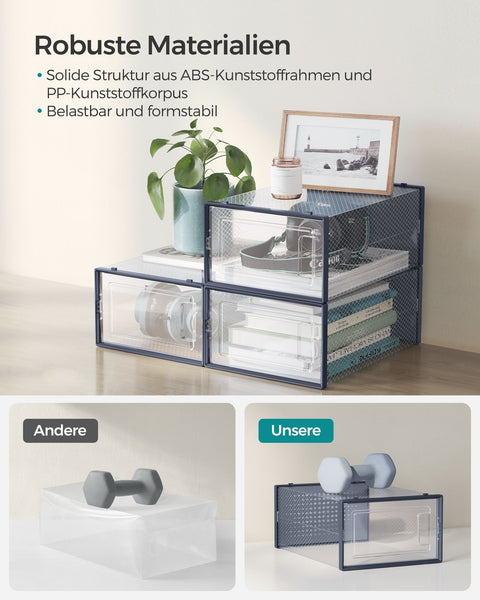 Rootz 18-pack schoenendoosorganizer - opbergcontainer - stapelbare bakken - PP-materiaal - ABS-frame - transparant antracietblauw - 33,5 cm x 23,2 cm x 14,3 cm