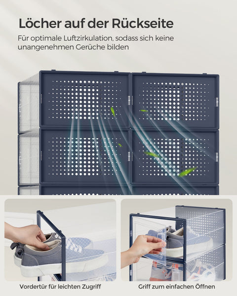 Rootz 18-pack schoenendoosorganizer - opbergcontainer - stapelbare bakken - PP-materiaal - ABS-frame - transparant antracietblauw - 33,5 cm x 23,2 cm x 14,3 cm