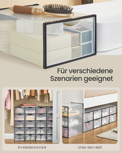 Rootz 12 Pack Shoe Storage Boxes - Transparent - Shoe Organizer - Stackable - 33.2cm x 23cm x 14.5cm