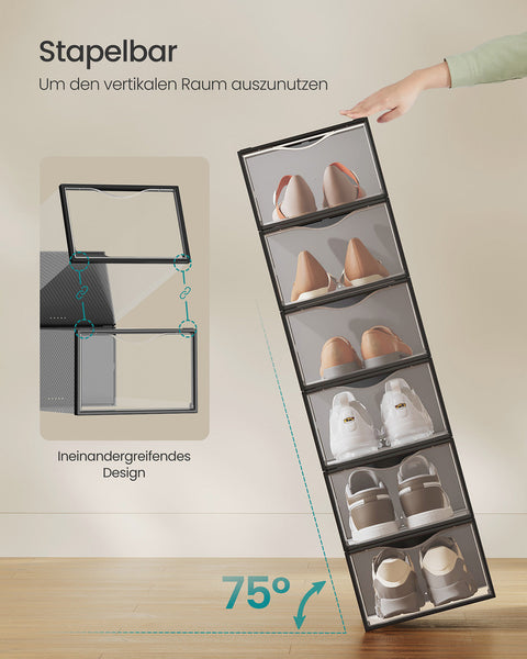 Rootz 12 Pack Shoe Storage Boxes - Transparent - Shoe Organizer - Stackable - 33.2cm x 23cm x 14.5cm