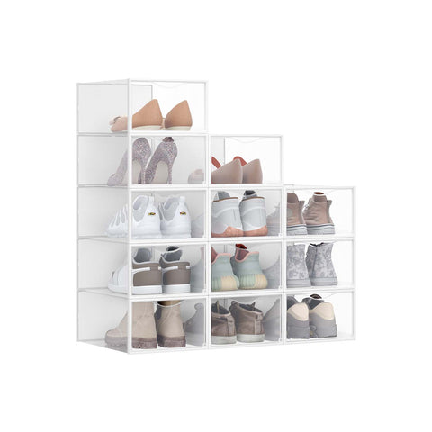 Rootz 12 Set Shoe Boxes with Door - Storage Containers - Transparent - White - PP Plastic - Space-Saving - 33.2 x 23 x 14.5 cm Each