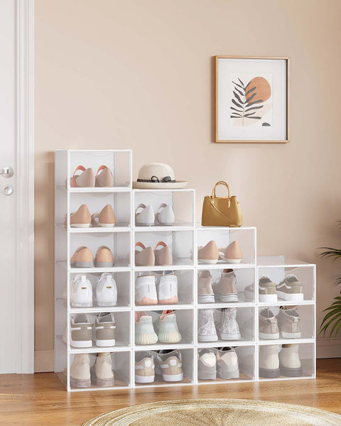 Rootz 18 Piece Shoe Box Set - Storage Containers - Transparent Organizers - Compact Design - 33.2cm x 23cm x 14.5cm