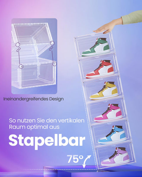 Rootz 8 Pack Shoe Box Set - Transparent White Plastic Storage - Organizers - Durable & Lightweight - 33cm x 28.5cm x 19.2cm