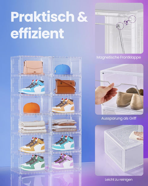 Rootz 8 Pack Shoe Box Set - Transparent White Plastic Storage - Organizers - Durable & Lightweight - 33cm x 28.5cm x 19.2cm