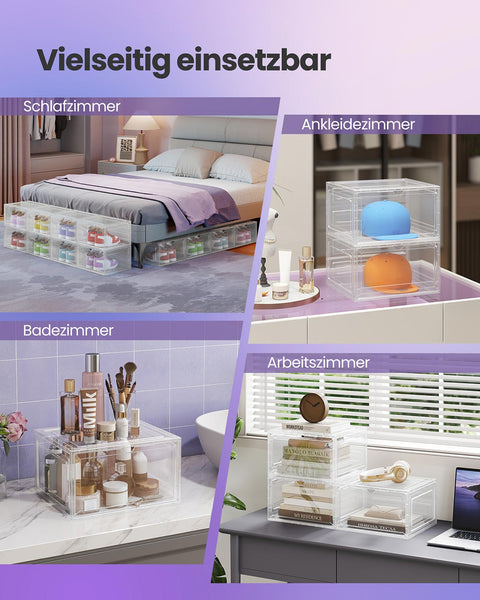 Rootz 8 Pack Shoe Box Set - Transparent White Plastic Storage - Organizers - Durable & Lightweight - 33cm x 28.5cm x 19.2cm