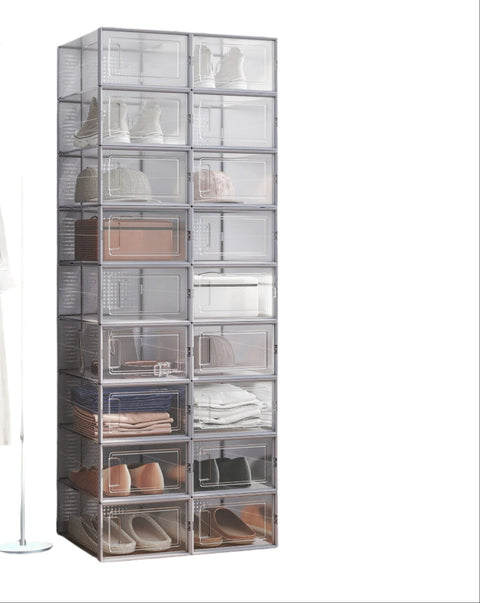 Rootz 18 Set Shoe Boxes - Plastic Shoe Organizer - Clear Storage - Space-Saving - 33.5cm x 23.2cm x 14.3cm per box