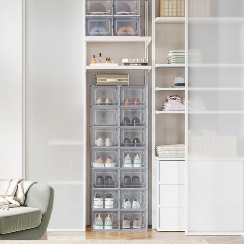 Rootz 18 Set Shoe Boxes - Plastic Shoe Organizer - Clear Storage - Space-Saving - 33.5cm x 23.2cm x 14.3cm per box