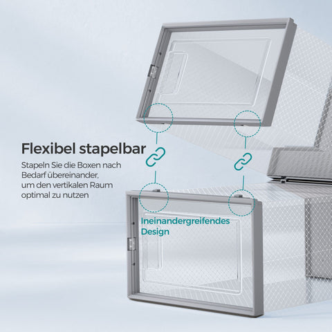 Rootz 18 Set Shoe Boxes - Plastic Shoe Organizer - Clear Storage - Space-Saving - 33.5cm x 23.2cm x 14.3cm per box