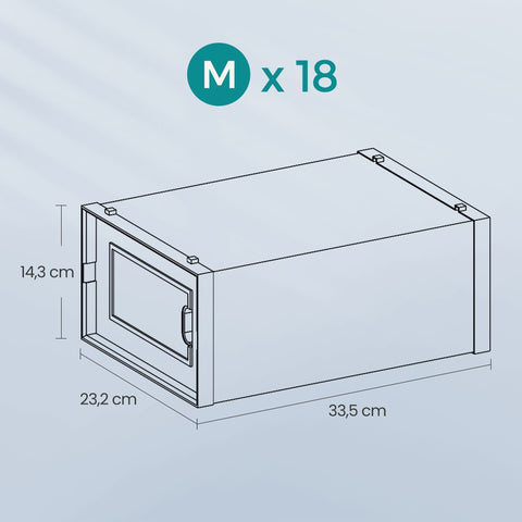Rootz 18 Set Shoe Boxes - Plastic Shoe Organizer - Clear Storage - Space-Saving - 33.5cm x 23.2cm x 14.3cm per box