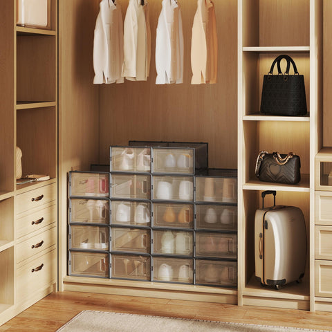 Rootz 18 Set Shoe Boxes - Plastic Shoe Organizer - Clear Storage - Space-Saving - 33.5cm x 23.2cm x 14.3cm per box