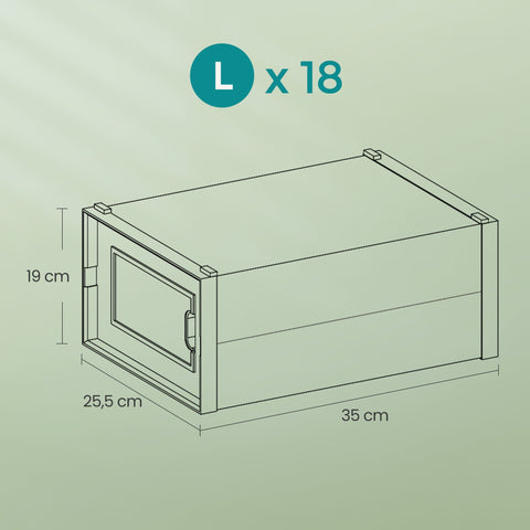 Rootz 18 Set Plastic Shoe Boxes - Shoe Organizer - Stackable Shoe Containers - Protects from Dust - 35cm x 25cm x 18.5cm