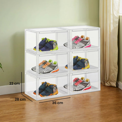 Rootz Stackable Shoe Boxes - Footwear Storage Containers - Transparent Shoe Organizers - Space Saving - 36 x 28 x 22 cm per Box