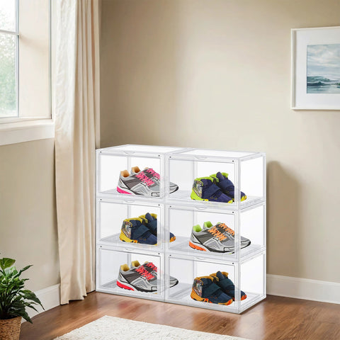 Rootz Stackable Shoe Boxes - Footwear Storage Containers - Transparent Shoe Organizers - Space Saving - 36 x 28 x 22 cm per Box