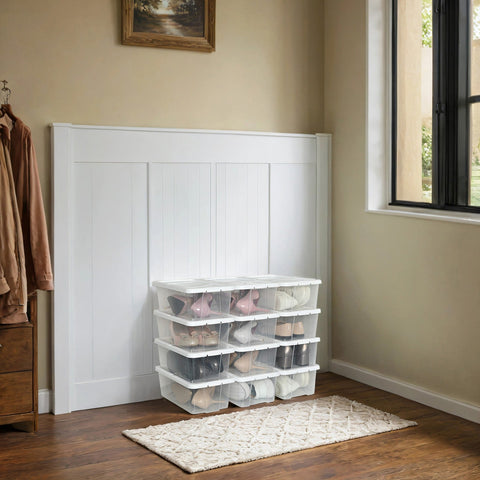 Rootz 12er Set Shoe Organizer Storage Boxes - Versatile - Practical Helper - Stackable with Lid - 35cm x 20cm x 12.5cm