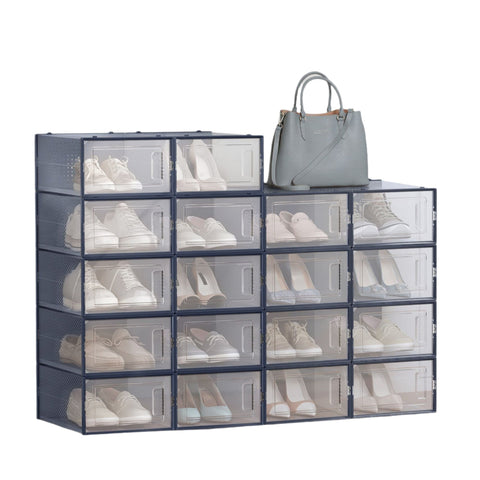 Rootz 18 Set Shoe Boxes - Plastic Shoe Organizer - Storage Containers - Space-Saving - 33.5cm x 23.2cm x 14.3cm