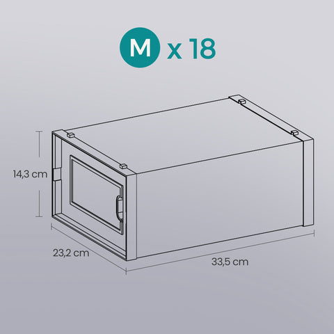 Rootz 18 Set Shoe Boxes - Plastic Shoe Organizer - Storage Containers - Space-Saving - 33.5cm x 23.2cm x 14.3cm