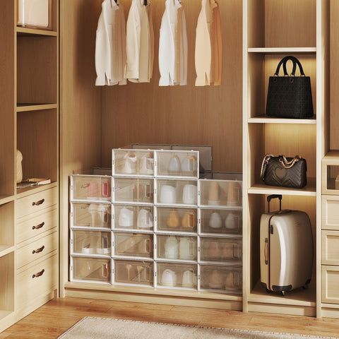 Rootz 18 Set Plastic Shoe Boxes - Shoe Organizer - Stackable Storage - Dust-Free - 33.3cm x 23cm x 14cm