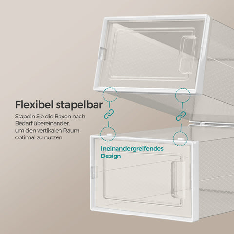 Rootz 18 Set Plastic Shoe Boxes - Shoe Organizer - Stackable Storage - Dust-Free - 33.3cm x 23cm x 14cm