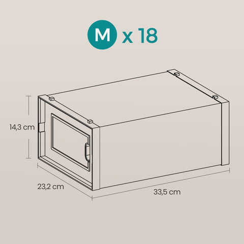 Rootz 18 Set Plastic Shoe Boxes - Shoe Organizer - Stackable Storage - Dust-Free - 33.3cm x 23cm x 14cm