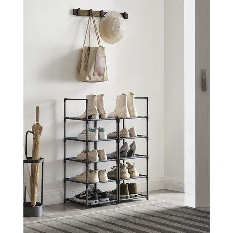 Rootz Gray Shoe Rack Organizer - Storage Rack - Shoe Stand - Non-Woven Fabric Shelves - Metal Tubes - Plastic Connectors - Space Saving - Easy Assembly - Lightweight - 33cm x 33cm x 173cm