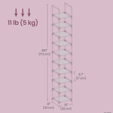 Rootz 10 Level Shoe Rack - Shoe Storage - Footwear Organizer - Space-Saving - 33cm x 33cm x 173cm
