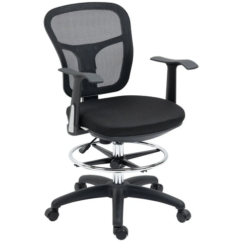 Rootz Office Chair - Drawing Chair - Desk Chair - Computer Chair - Including Footrest - Height Adjustable - Black - 59 x 59 x 115 cm