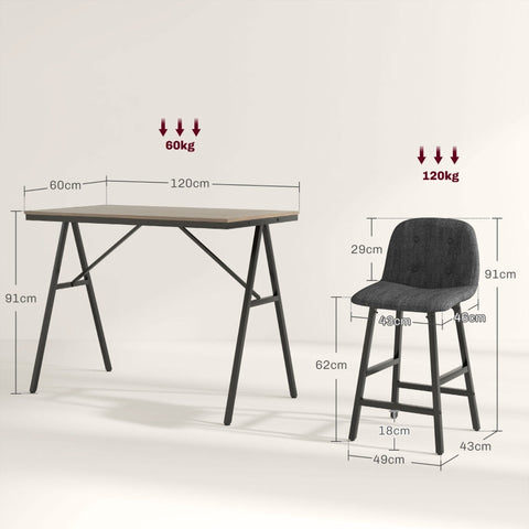 Rootz 5-Piece Bar Table Set - Dining Set - Pub Table and Chairs - Industrial Design - Space-saving - Dark Gray - 120cm x 60cm x 91cm