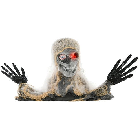 Rootz Animated Halloween Decoration - One-eyed Mummy - Flex Arms - Touch/Loud Noise Activation - Rotating Head - Eerie Glow - 55cm x 18cm x 35cm