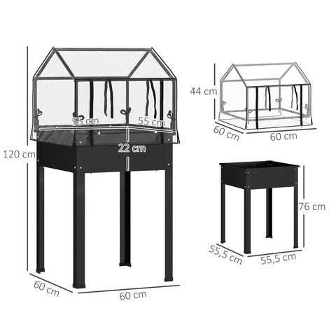 Rootz Raised Bed with Greenhouse Roof - Elevated Planter - Gardening Box - Weed & Pest Protection - 60 x 60 x 120 cm