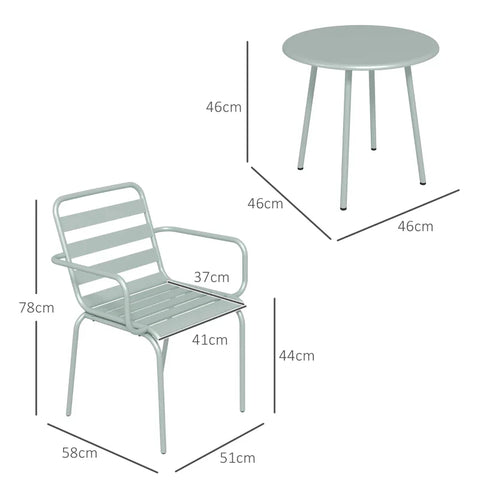Rootz Garden Furniture Sets - Balcony Bistro Set - 2-piece - Foldable - Modern Design - Coffee Table - Steel - Green - 51 x 58 x 78 cm