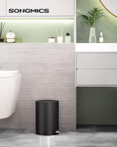 Rootz 3 Liter Bathroom Cosmetic Bucket - Pedal Bin - Trash Can - Steel Surface - Quiet Closing Lid - Durable Foot Pedal - Removable Inner Bucket - 23.8cm x 18.8cm x 25.7cm