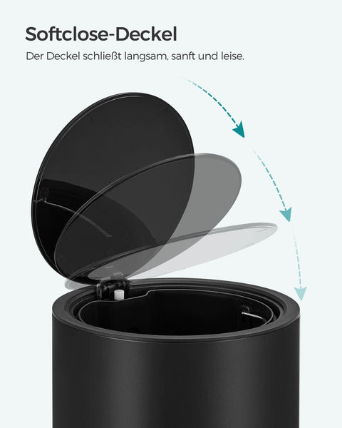 Rootz 3 Liter Bathroom Cosmetic Bucket - Pedal Bin - Trash Can - Steel Surface - Quiet Closing Lid - Durable Foot Pedal - Removable Inner Bucket - 23.8cm x 18.8cm x 25.7cm