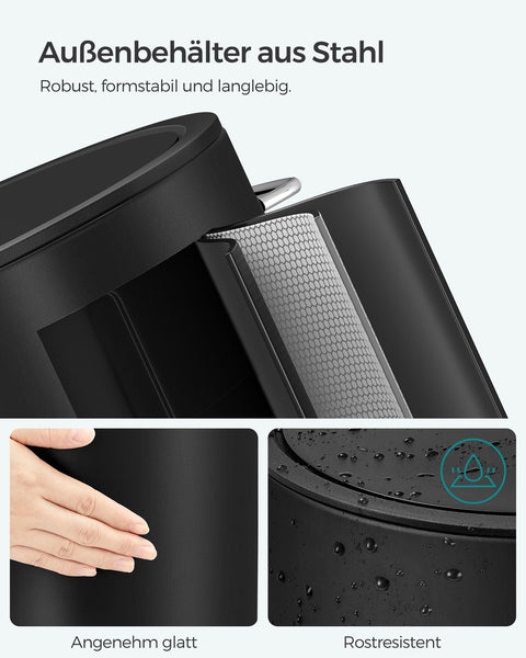 Rootz 3 Liter Bathroom Cosmetic Bucket - Pedal Bin - Trash Can - Steel Surface - Quiet Closing Lid - Durable Foot Pedal - Removable Inner Bucket - 23.8cm x 18.8cm x 25.7cm