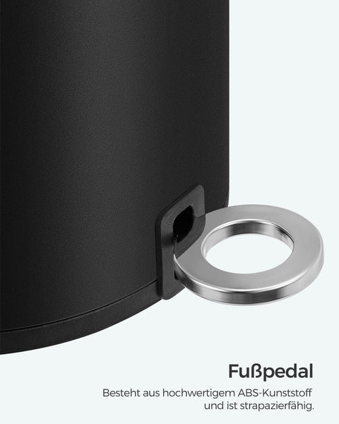 Rootz 3 Liter Bathroom Cosmetic Bucket - Pedal Bin - Trash Can - Steel Surface - Quiet Closing Lid - Durable Foot Pedal - Removable Inner Bucket - 23.8cm x 18.8cm x 25.7cm