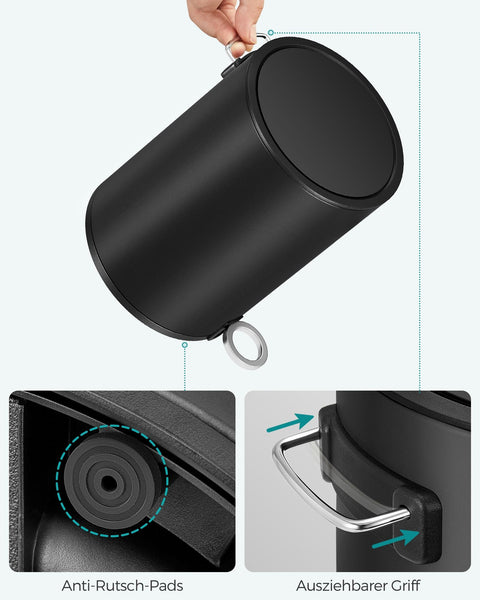 Rootz 3 Liter Bathroom Cosmetic Bucket - Pedal Bin - Trash Can - Steel Surface - Quiet Closing Lid - Durable Foot Pedal - Removable Inner Bucket - 23.8cm x 18.8cm x 25.7cm