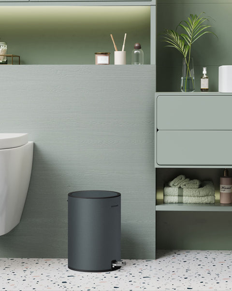 Rootz Pedal Bin - Trash Can - Waste Bin - Steel Surface - Easy to Clean - Extendable Handle - Grunge Gray - 23.8cm x 18.8cm x 25.7cm