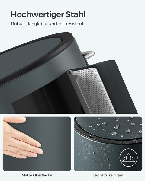 Rootz Pedal Bin - Trash Can - Waste Bin - Steel Surface - Easy to Clean - Extendable Handle - Grunge Gray - 23.8cm x 18.8cm x 25.7cm