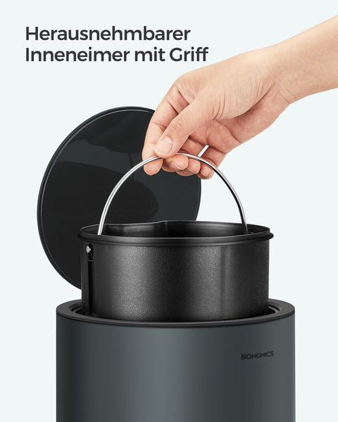 Rootz Pedal Bin - Trash Can - Waste Bin - Steel Surface - Easy to Clean - Extendable Handle - Grunge Gray - 23.8cm x 18.8cm x 25.7cm