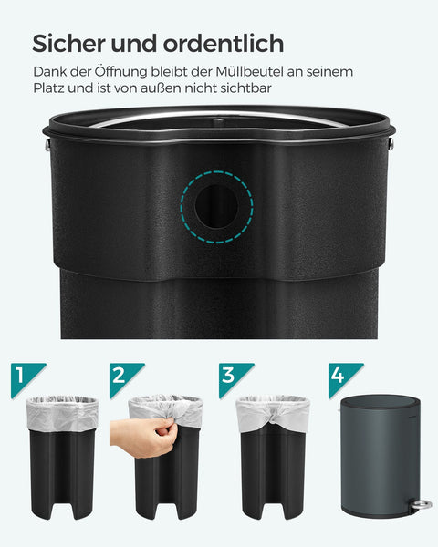 Rootz Pedal Bin - Trash Can - Waste Bin - Steel Surface - Easy to Clean - Extendable Handle - Grunge Gray - 23.8cm x 18.8cm x 25.7cm