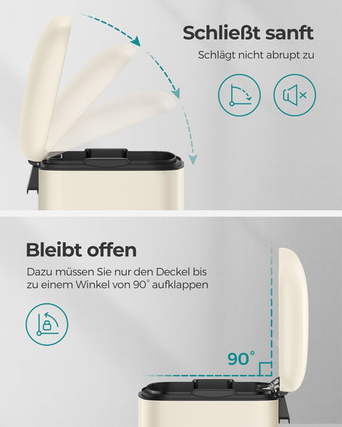 Rootz 30 Liter Trash Can with Pedal - Soft Close - Waste Bin - Recycling Bin - Hygienic - Compact Design - Steel Construction - 34cm x 25cm x 61.5cm