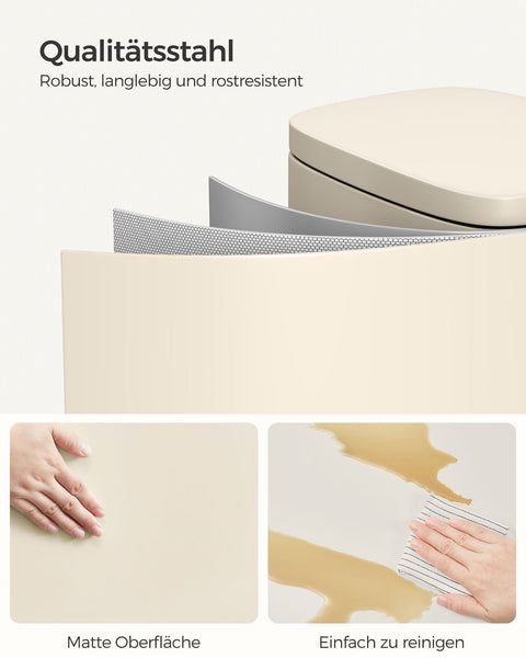 Rootz Trash Can - Garbage Bin - Soft-Close Lid - Inner Bucket - 40cm x 30cm x 50cm